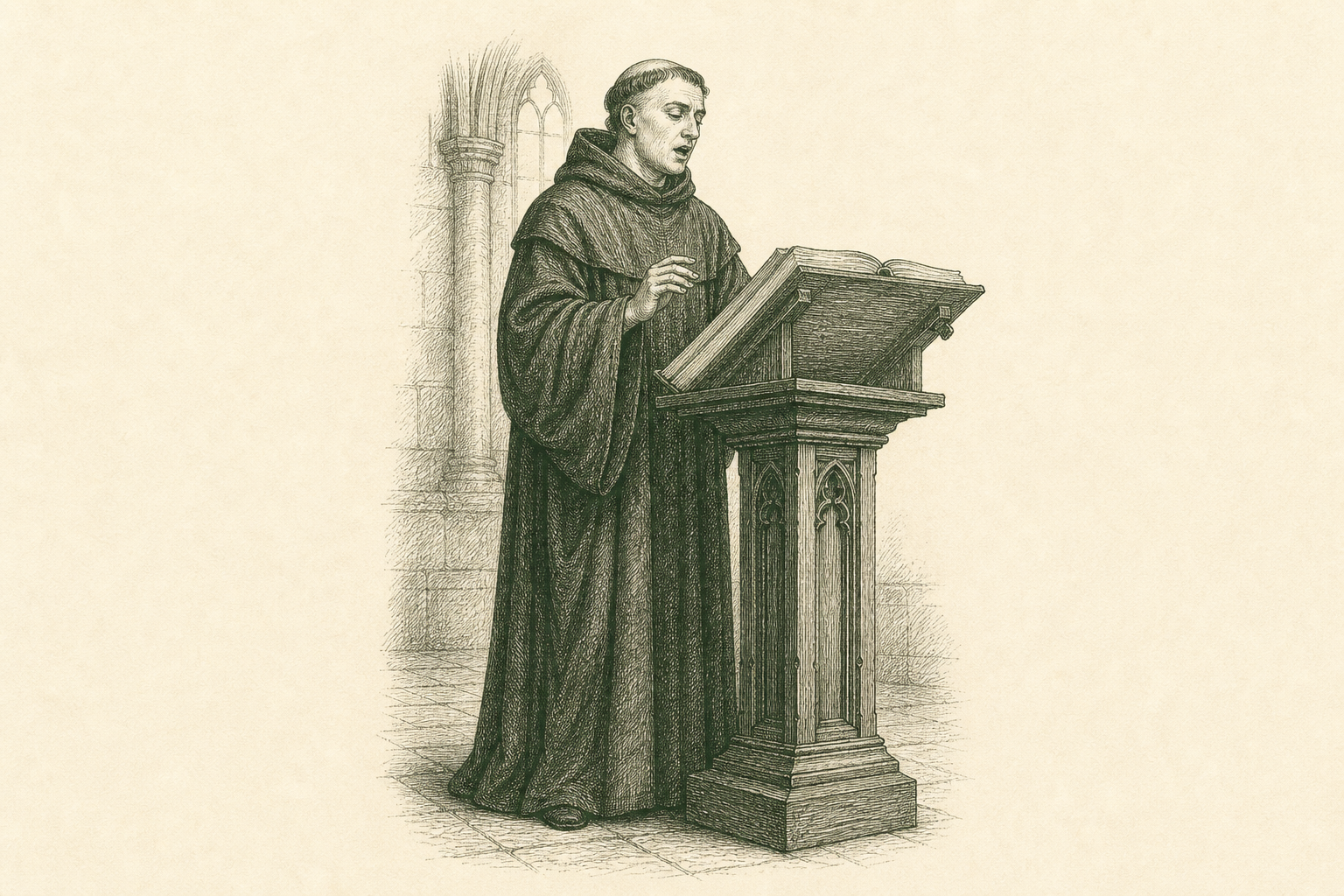 Monk cantor singing from a lectern